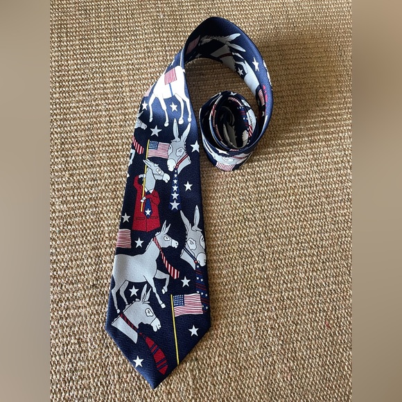 Democrat donkey USA flag navy blue tie. Designs by A. Rogers. - Picture 3 of 8
